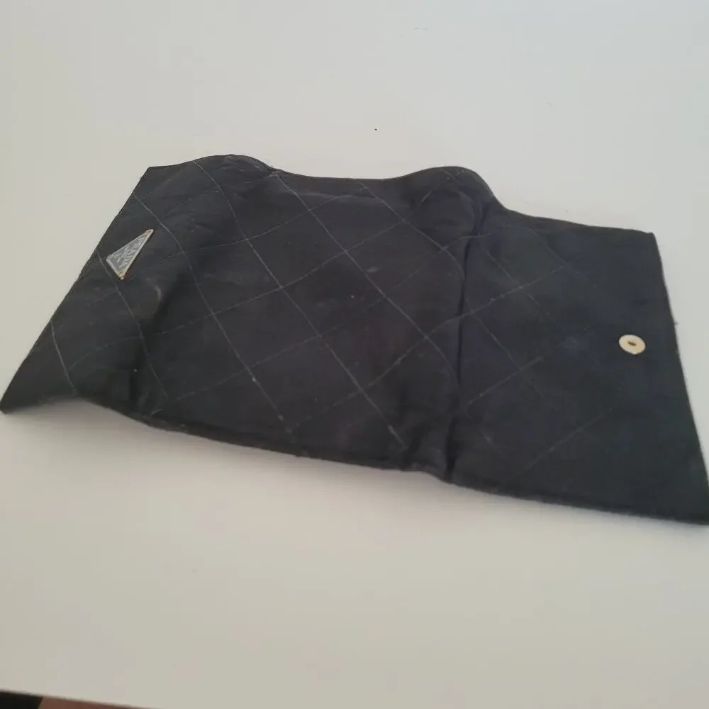 Prada Milano Black Quilted Nylon &‎ Leather Bifold Wallet Gold Logo Snap Closure